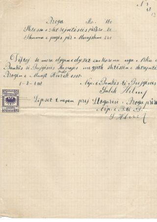 Albania 1918 Tax - Stamps Revenues On Document -