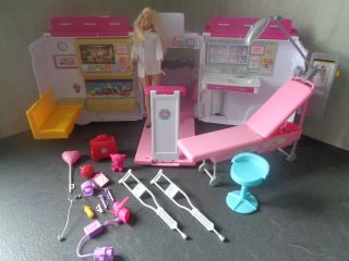 Barbie Large Ambulance Hospital Care Clinic Rescue Vehicle & Barbie Doll Ex Con