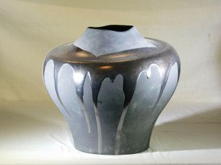 Vintage Mid - Century American Studio Art Pottery Black Over Glaze Vase