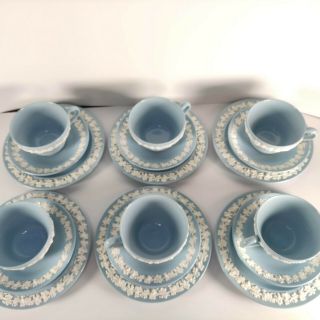 6 Set Vintage Wedgwood Embossed Queensware Blue Tea Cup & Saucer & Butter plate. 3