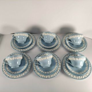 6 Set Vintage Wedgwood Embossed Queensware Blue Tea Cup & Saucer & Butter plate. 5