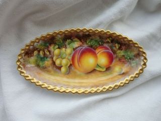 Vintage Royal Worcester Painted Artist Signed Fruit Oval Porcelain Dish Relish