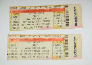 Creed " Ticket Stubs " Aug.  26 2002 Riverbend Music Center Cinn.  Ohio