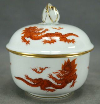 Meissen Hand Painted Red & Gold Ming Dragon Small 3 5/8 Inch Sugar Bowl