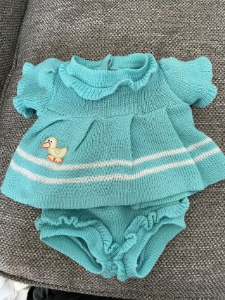 Cabbage Patch Kids Doll Coleco Knitted Turquoise Ducky Dress & Bloomers Htf