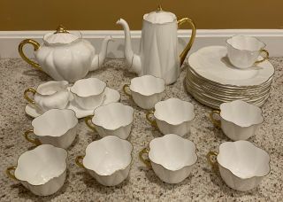 Shelley Dainty White Tea Luncheon Set Coffee & Tea Pot Sugar Creamer Set 10 Cups