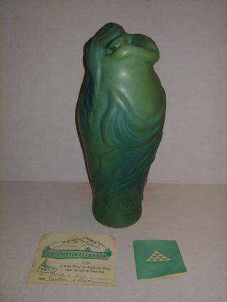 Van Briggle Lorelei Ming Blue Vase 10 1/2 Inches Tall With Paperwork