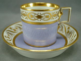 Authentic Royal Vienna Lavender & Gold Floral Scrolls Coffee Can & Saucer C.  1819