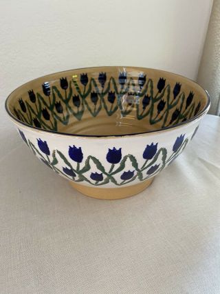 Nicholas Mosse Pottery Ireland Footed 10” Bowl - Blue Tulips - Retired - Rare -