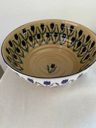 Nicholas Mosse Pottery Ireland Footed 10” Bowl - Blue Tulips - Retired - Rare - 2