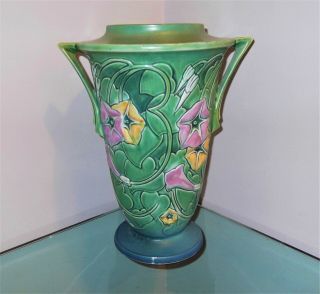 Roseville Morning Glory Vase - Foil Label - 1935 - Art Deco - - Rare Shape