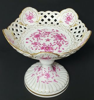 Meissen Pink Indian Reticulated Porcelain Footed Compote Bowl First Quality