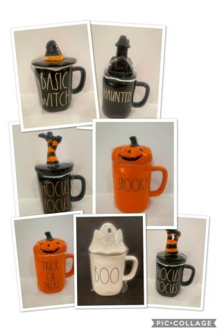 Rae Dunn Halloween Figural Topper Mugs You Choose Variety White Orange Black