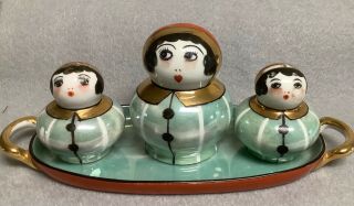 Vintage Noritake Art Deco 4 Piece Lusterware Ladies Salt & Pepper Condiment Set
