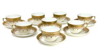 8 Royal Chelsea China England Porcelain Cup And Saucers,  Circa 1920