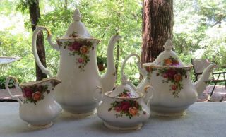 Royal Albert Old Country Roses Coffee Tea Set: Tea Pot,  Server,  Creamer & Sugar