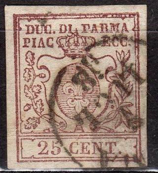 Italy Parma 10 1857 25c Red Brown Fleur - De - Lis Signed Diena