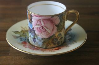 RARE Aynsley J A Bailey Cabbage Rose Bouquet Demitasse Teacup Tea Cup Saucer 2