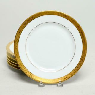 Vintage Set Of 7 Raynaud Limoges Ambassador Gold Luncheon Plates,  8.  75 "