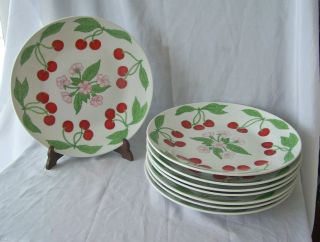 8 Vintage Richard Ginori Italy Hp 10 1/2 " Dinner Plates W Cherry & Flower Design