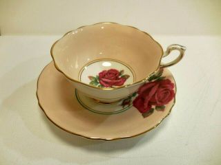 Paragon Tea Cup & Saucer Pink & White With Red Cabbage Rose - A1442/9 - Vintage