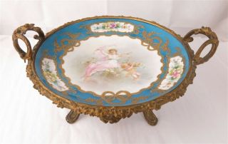 Signed 19th Century French Sevres Porcelain Plate Gilt Bronze Center Piece Stand