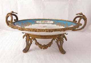 Signed 19th Century French Sevres Porcelain Plate Gilt Bronze Center Piece Stand 2