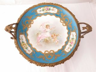 Signed 19th Century French Sevres Porcelain Plate Gilt Bronze Center Piece Stand 3