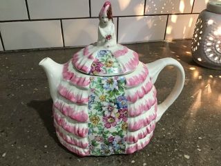 Sadler Teapot England Ye Daintee Ladyee Pink Chintz Crinoline Rare Vgc