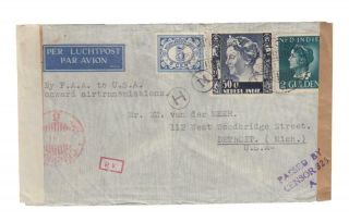 Neth.  Indies : Censored Clipper Mail,  Riau To Us,  2fl55c Rate,  Markings