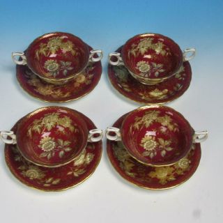 Wedgwood Tonquin Ruby W2488 - 4 Handled Cream Soup Bowls and 4 Liners 2