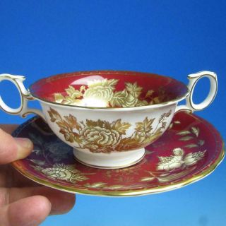 Wedgwood Tonquin Ruby W2488 - 4 Handled Cream Soup Bowls and 4 Liners 4