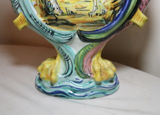 unique vintage handmade Italian Majolica figural painted pottery duck flask vase 5