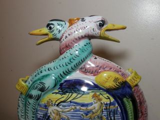 unique vintage handmade Italian Majolica figural painted pottery duck flask vase 6
