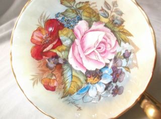 Aynsley Rare Signed J.  A.  Bailey Large Cabbage Rose Cup and Saucer 5