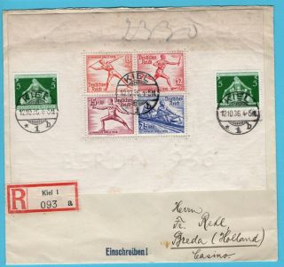 Germany R Cover 1936 Kiel With Olympic Games Miniature Sheet To Netherlands