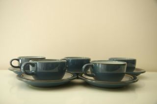 Edith Heath Ceramics French Blue Coupe Line Tea Coffee Cup Saucer Vintage Set