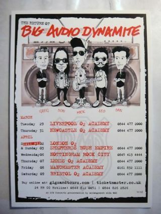 Big Audio Dynamite Flyer - A6 From 2011 - Postcard Size Collectible Last One