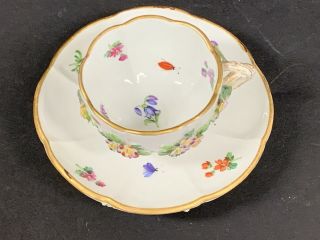 Meissen Porcelain Cup And Saucer With Applied Flowers.  Saucer 4.  25” Diameter 3
