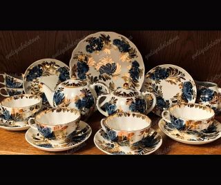 Tea Set " Golden Garden " Lfz Lomonosov Imperial Porcelain Factory Ussr 24k Gold