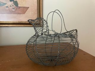 Antique / Vintage Primitive - Chicken Shaped Metal Wire Hen Egg Basket Farmhouse