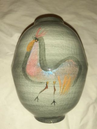 Vintage Polia Pillin Pottery Vase Woman With Bird And Roosters