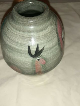 Vintage Polia PILLIN Pottery Vase woman with bird and roosters 3