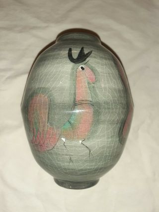 Vintage Polia PILLIN Pottery Vase woman with bird and roosters 4