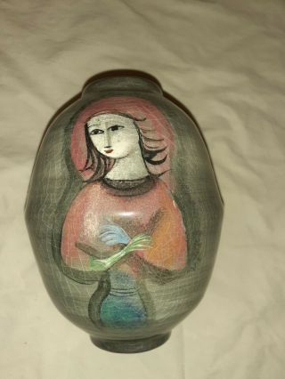 Vintage Polia PILLIN Pottery Vase woman with bird and roosters 5