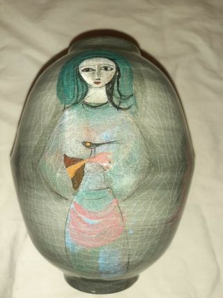 Vintage Polia PILLIN Pottery Vase woman with bird and roosters 6