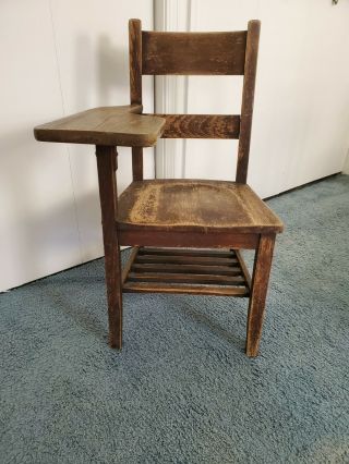 Local Only Vintage Wooden School Desk & Attached Chair W/ Bottom Book Storage 2