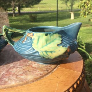 Vintage Roseville Pottery Bushberry Blue Tea Pot,  Sugar Bowl,  Creamer Tea Set 3