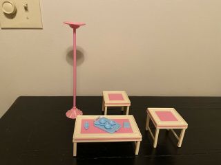 Vintage Barbie Sweet Roses Living Room Accents Set Furniture Lamp Coffee Tables