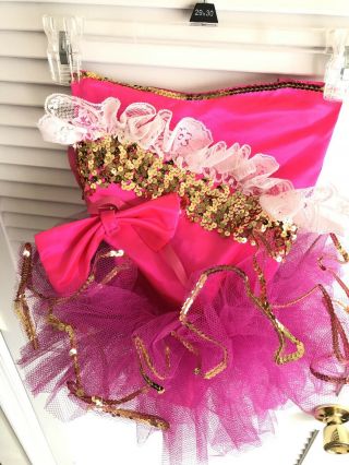 Vintage Girls Pink Ballet Tutu Costume With Sequins And White Lace,  Leotard